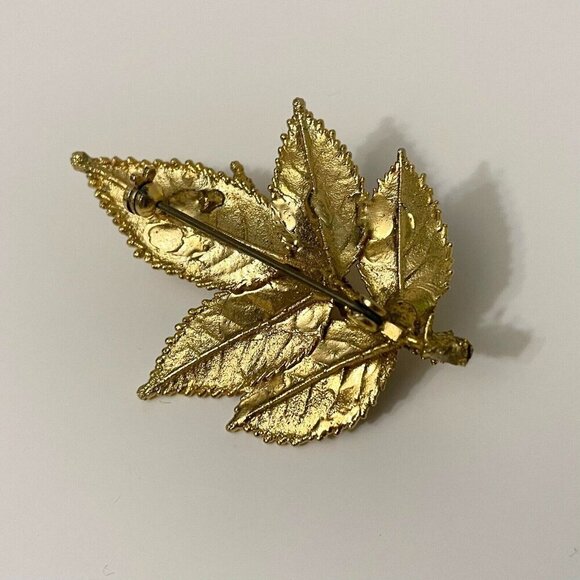 Vintage Leaf Flower Floral Rose Brooch Pin - Picture 6 of 16